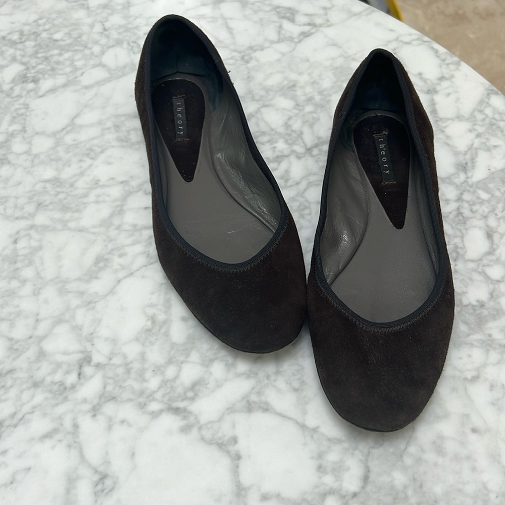 Theory.  Espresso Brown Suede “Tucker” Ballet Flat  37